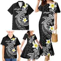 Aloha Hammerhead Shark Family Matching Mermaid Dress and Hawaiian Shirt Black Hawaiian Kakau Tribal Tattoo