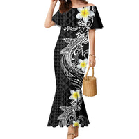 Aloha Hammerhead Shark Family Matching Mermaid Dress and Hawaiian Shirt Black Hawaiian Kakau Tribal Tattoo