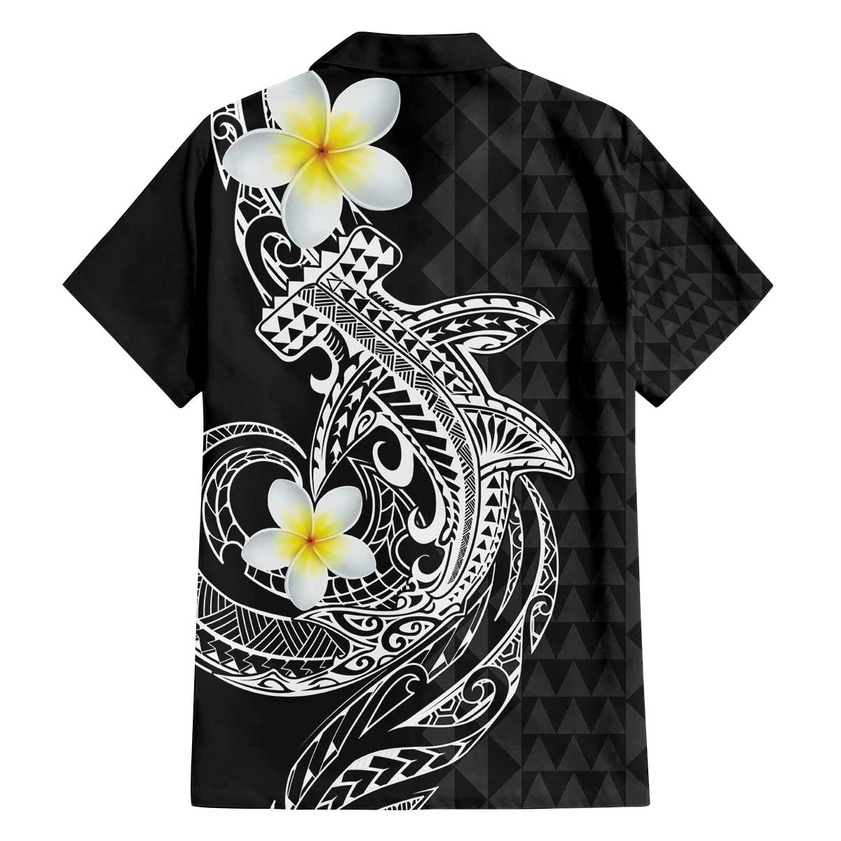 Aloha Hammerhead Shark Family Matching Off The Shoulder Long Sleeve Dress and Hawaiian Shirt Black Hawaiian Kakau Tribal Tattoo