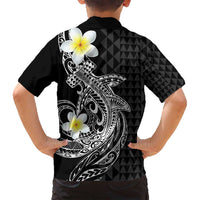 Aloha Hammerhead Shark Family Matching Off Shoulder Short Dress and Hawaiian Shirt Black Hawaiian Kakau Tribal Tattoo LT9 - Polynesian Pride