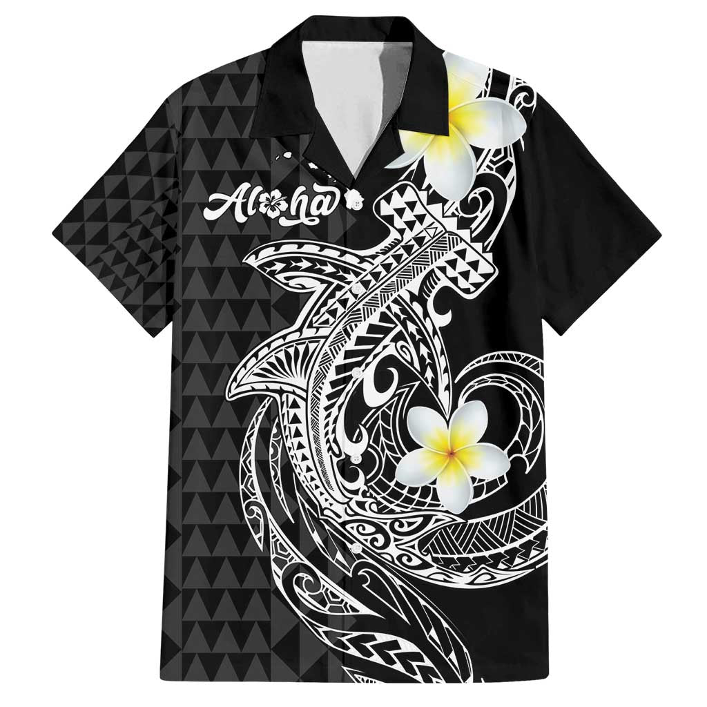 Aloha Hammerhead Shark Family Matching Off Shoulder Short Dress and Hawaiian Shirt Black Hawaiian Kakau Tribal Tattoo LT9 Dad's Shirt - Short Sleeve Black - Polynesian Pride
