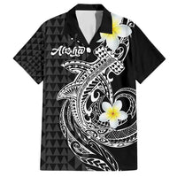 Aloha Hammerhead Shark Family Matching Off Shoulder Short Dress and Hawaiian Shirt Black Hawaiian Kakau Tribal Tattoo LT9 Dad's Shirt - Short Sleeve Black - Polynesian Pride