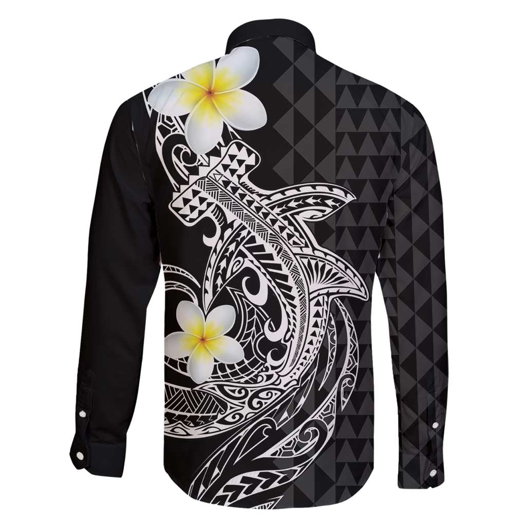 Aloha Hammerhead Shark Family Matching Off Shoulder Short Dress and Hawaiian Shirt Black Hawaiian Kakau Tribal Tattoo LT9 - Polynesian Pride