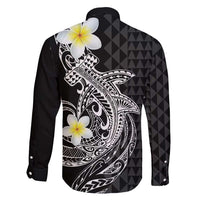 Aloha Hammerhead Shark Family Matching Off Shoulder Short Dress and Hawaiian Shirt Black Hawaiian Kakau Tribal Tattoo LT9 - Polynesian Pride