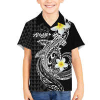 Aloha Hammerhead Shark Family Matching Off Shoulder Short Dress and Hawaiian Shirt Black Hawaiian Kakau Tribal Tattoo LT9 Son's Shirt Black - Polynesian Pride