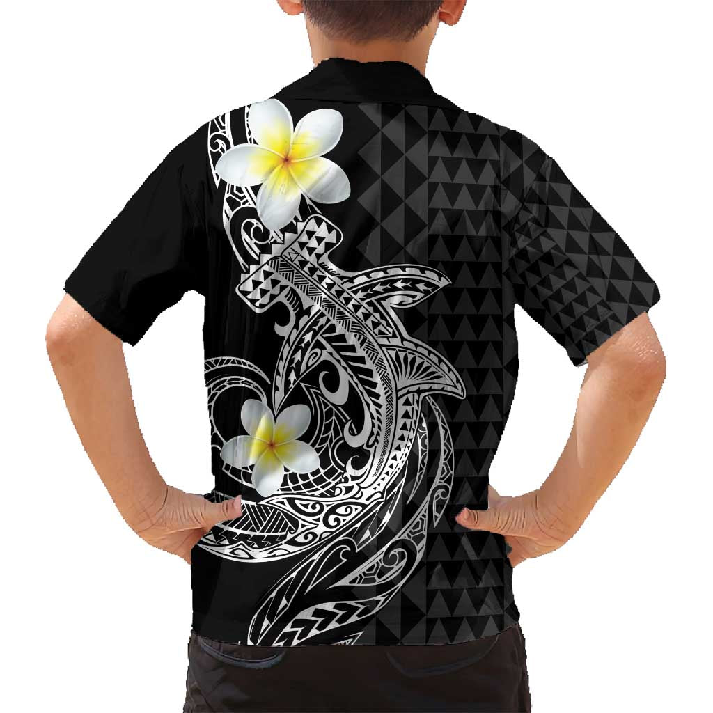 Aloha Hammerhead Shark Family Matching Puletasi and Hawaiian Shirt Black Hawaiian Kakau Tribal Tattoo