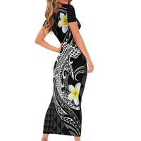 Aloha Hammerhead Shark Family Matching Short Sleeve Bodycon Dress and Hawaiian Shirt Black Hawaiian Kakau Tribal Tattoo