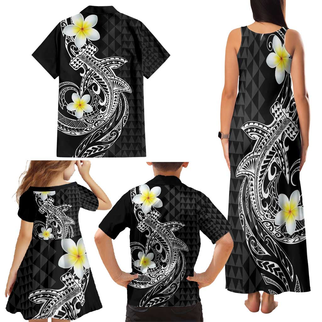 Aloha Hammerhead Shark Family Matching Tank Maxi Dress and Hawaiian Shirt Black Hawaiian Kakau Tribal Tattoo