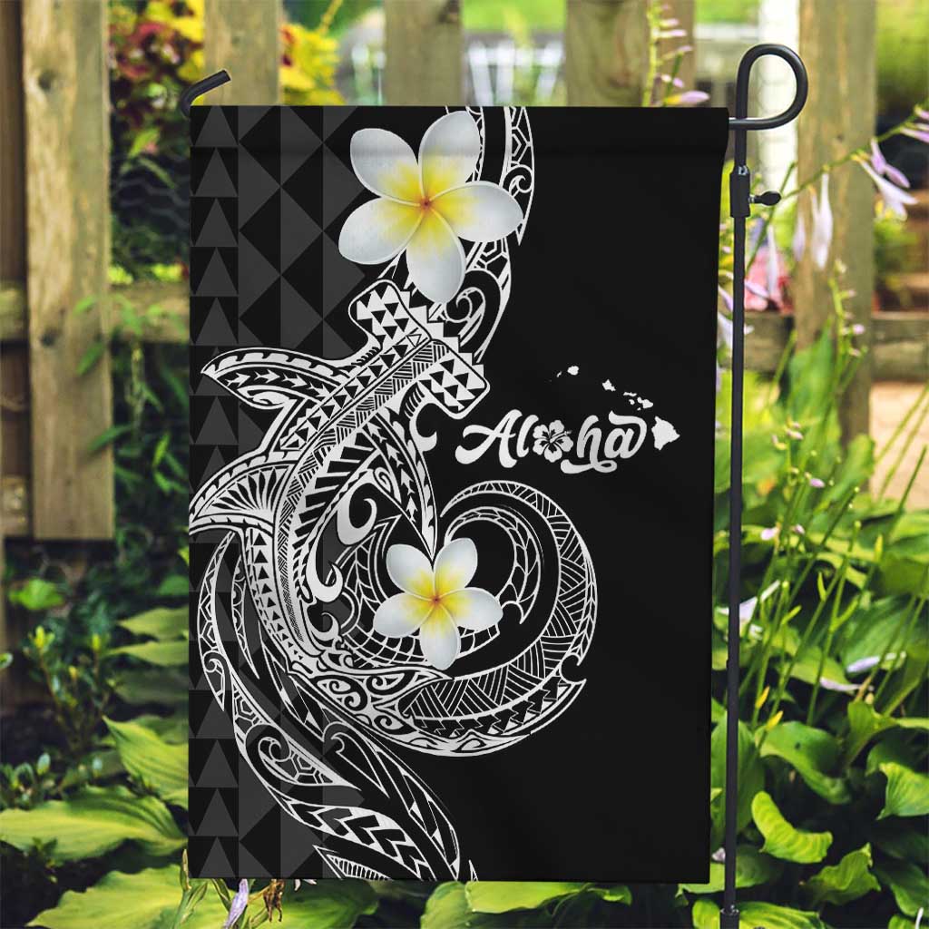 Aloha Hammerhead Shark Garden Flag Black Hawaiian Kakau Tribal Tattoo
