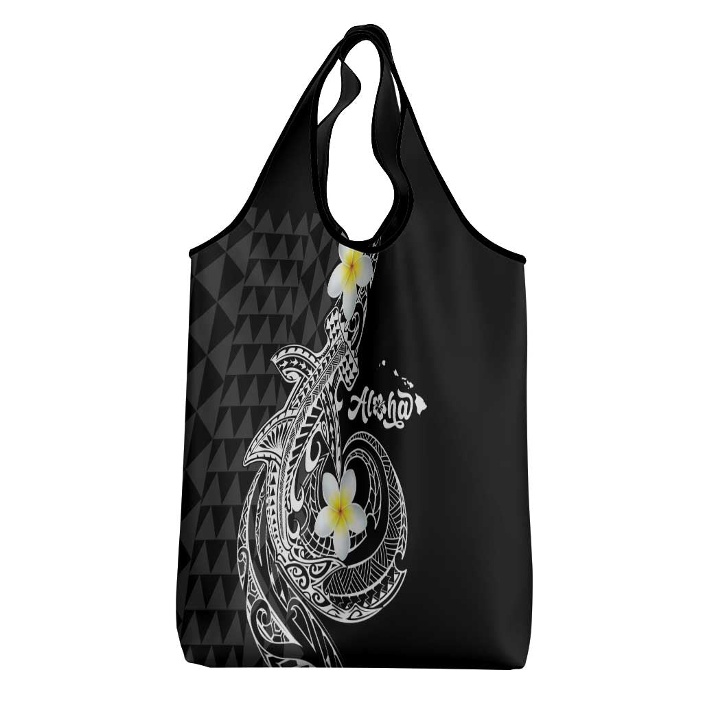 Aloha Hammerhead Shark Grocery Bag Black Hawaiian Kakau Tribal Tattoo