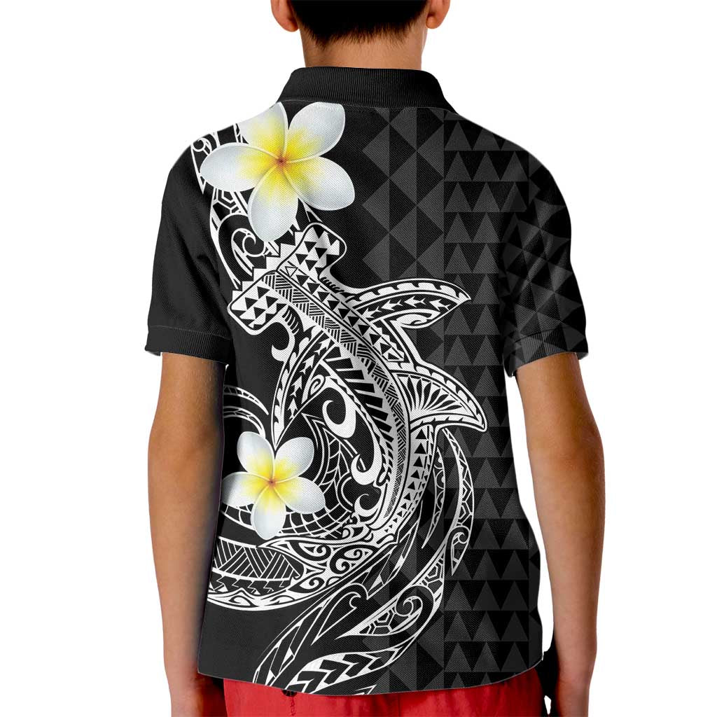 Aloha Hammerhead Shark Kid Polo Shirt Black Hawaiian Kakau Tribal Tattoo