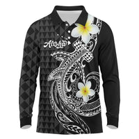 Aloha Hammerhead Shark Long Sleeve Polo Shirt Black Hawaiian Kakau Tribal Tattoo