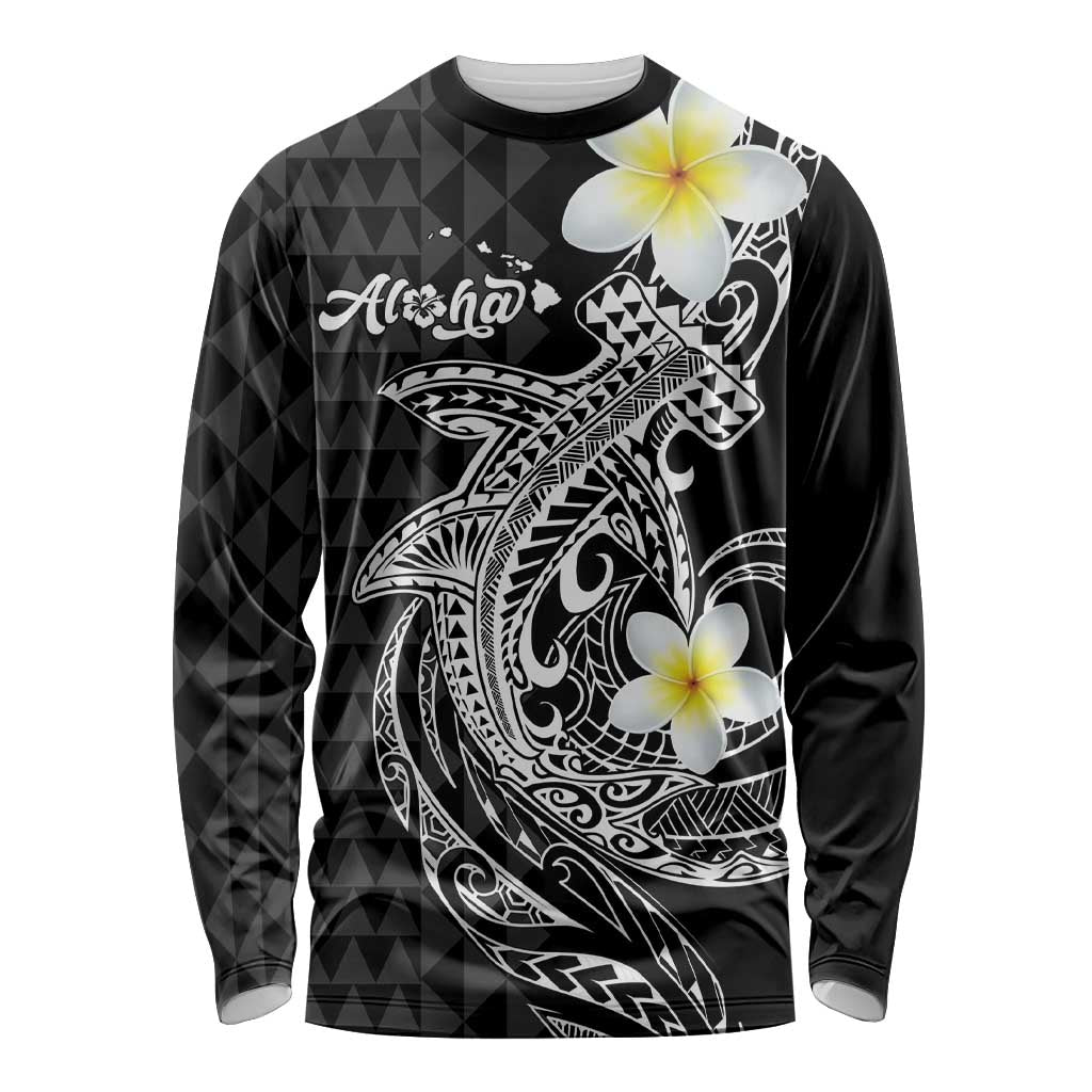 Aloha Hammerhead Shark Long Sleeve Shirt Black Hawaiian Kakau Tribal Tattoo