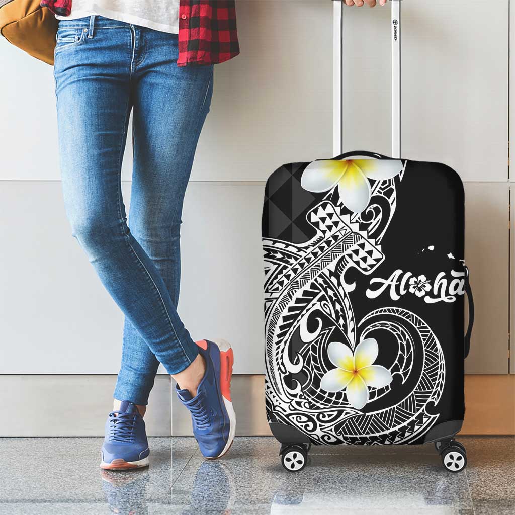 Aloha Hammerhead Shark Luggage Cover Black Hawaiian Kakau Tribal Tattoo