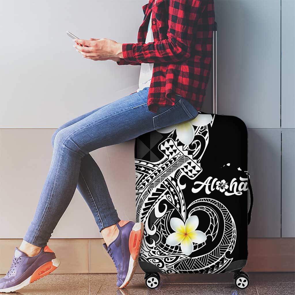 Aloha Hammerhead Shark Luggage Cover Black Hawaiian Kakau Tribal Tattoo