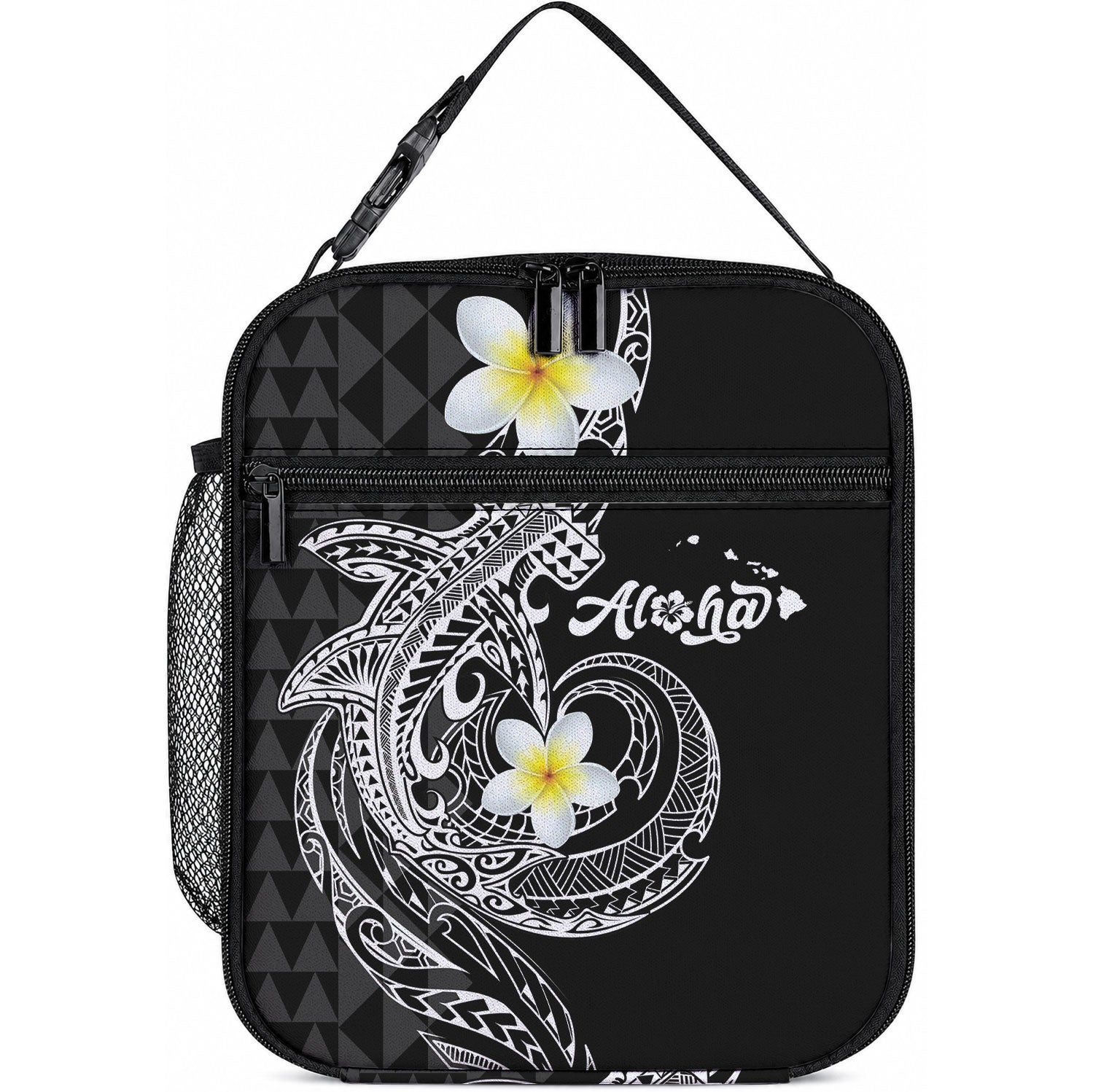 Aloha Hammerhead Shark Lunch Bag Black Hawaiian Kakau Tribal Tattoo