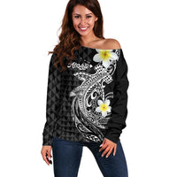 Aloha Hammerhead Shark Off Shoulder Sweater Black Hawaiian Kakau Tribal Tattoo