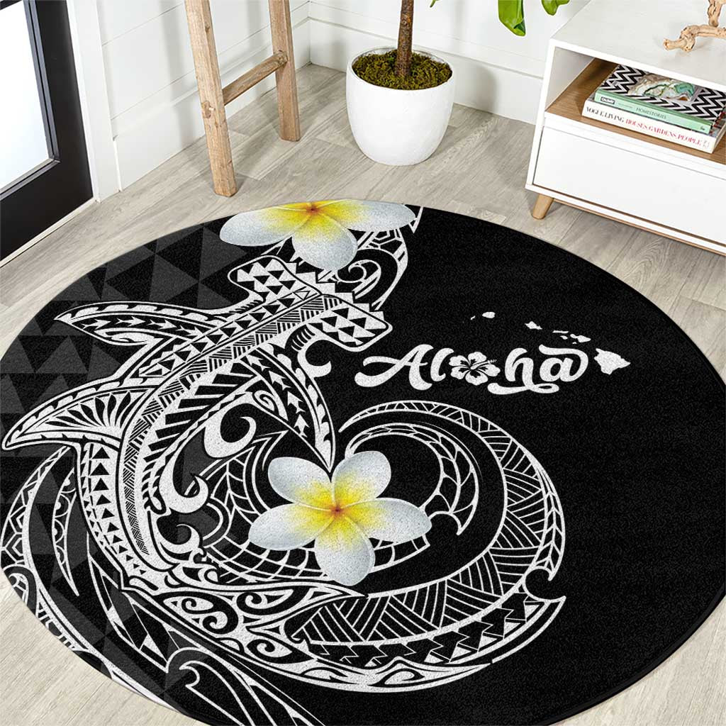 Aloha Hammerhead Shark Round Carpet Black Hawaiian Kakau Tribal Tattoo