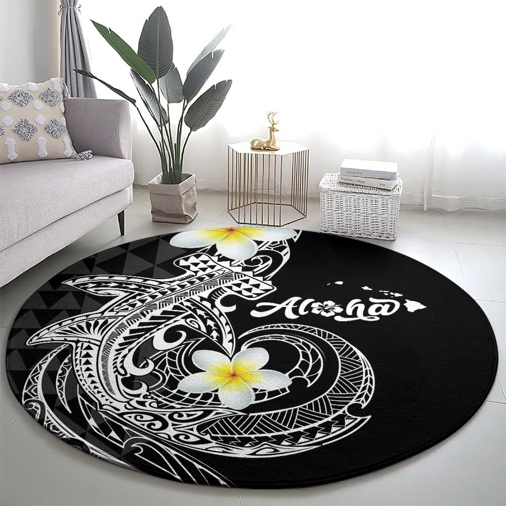 Aloha Hammerhead Shark Round Carpet Black Hawaiian Kakau Tribal Tattoo