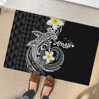 Aloha Hammerhead Shark Rubber Doormat Black Hawaiian Kakau Tribal Tattoo