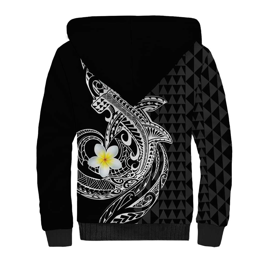 Aloha Hammerhead Shark Sherpa Hoodie Black Hawaiian Kakau Tribal Tattoo