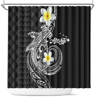 Aloha Hammerhead Shark Shower Curtain Black Hawaiian Kakau Tribal Tattoo