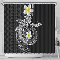Aloha Hammerhead Shark Shower Curtain Black Hawaiian Kakau Tribal Tattoo