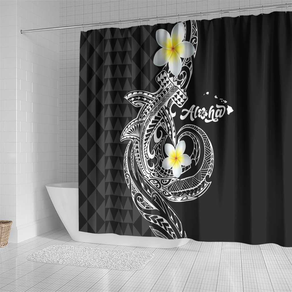 Aloha Hammerhead Shark Shower Curtain Black Hawaiian Kakau Tribal Tattoo