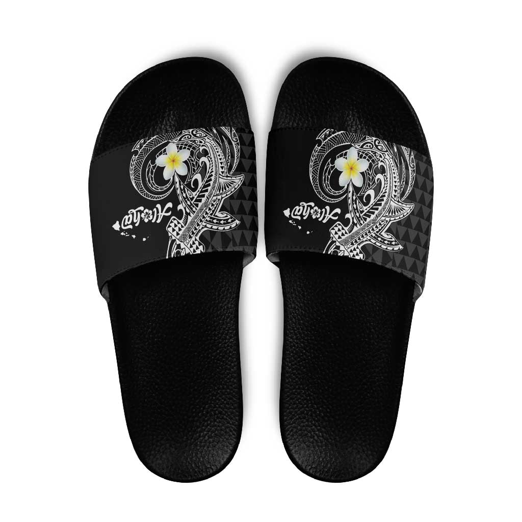 Aloha Hammerhead Shark Slide Sandals Black Hawaiian Kakau Tribal Tattoo - Polynesian Pride
