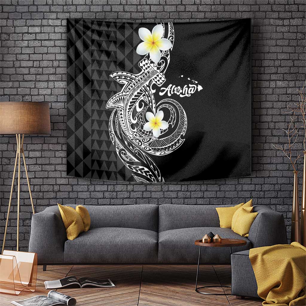 Aloha Hammerhead Shark Tapestry Black Hawaiian Kakau Tribal Tattoo