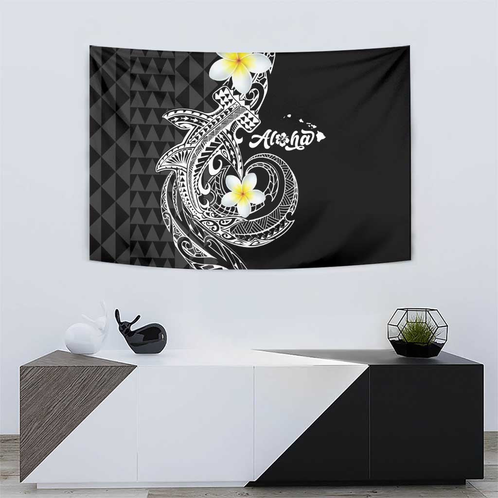 Aloha Hammerhead Shark Tapestry Black Hawaiian Kakau Tribal Tattoo