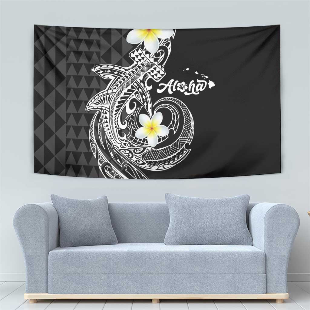 Aloha Hammerhead Shark Tapestry Black Hawaiian Kakau Tribal Tattoo