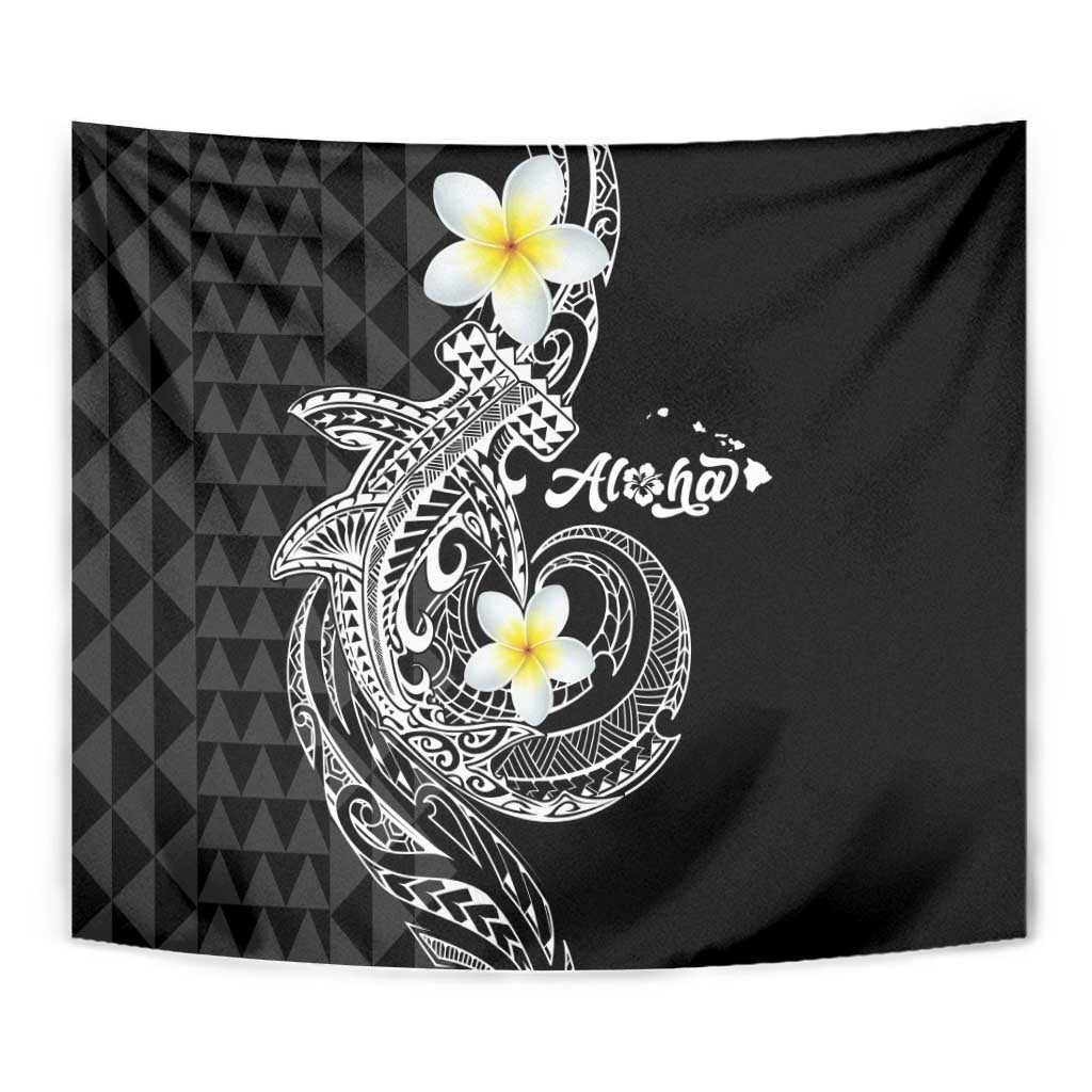 Aloha Hammerhead Shark Tapestry Black Hawaiian Kakau Tribal Tattoo