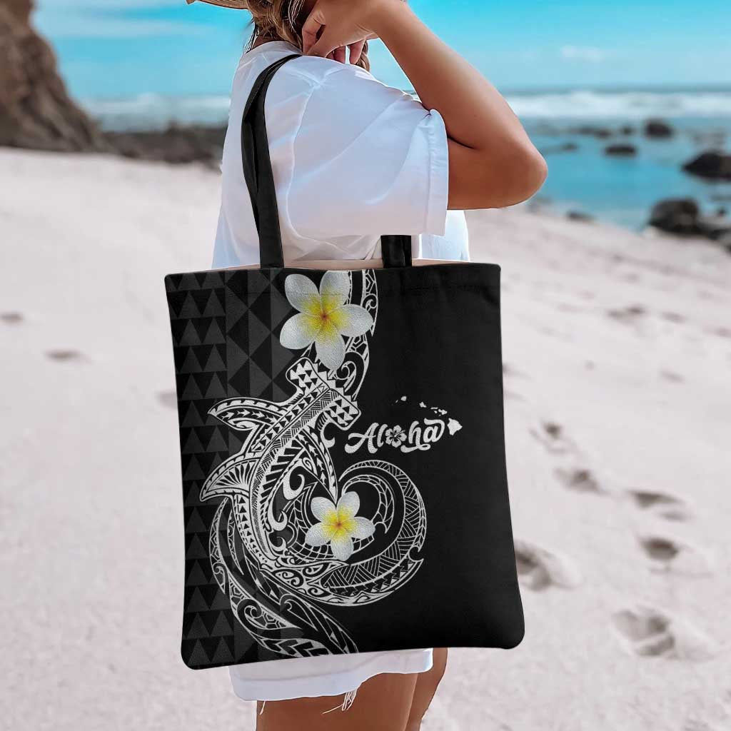 Aloha Hammerhead Shark Tote Bag Black Hawaiian Kakau Tribal Tattoo - Polynesian Pride