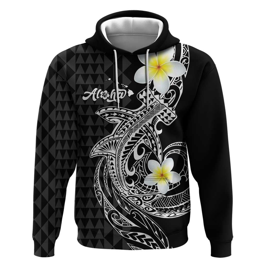 Aloha Hammerhead Shark Zip Hoodie Black Hawaiian Kakau Tribal Tattoo