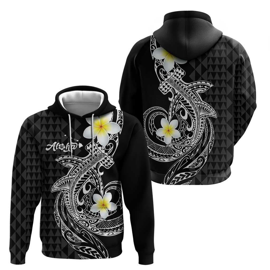 Aloha Hammerhead Shark Zip Hoodie Black Hawaiian Kakau Tribal Tattoo