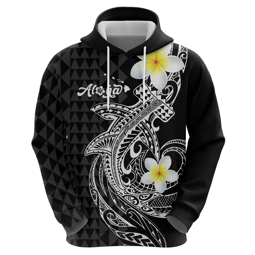 Aloha Hammerhead Shark Zip Hoodie Black Hawaiian Kakau Tribal Tattoo
