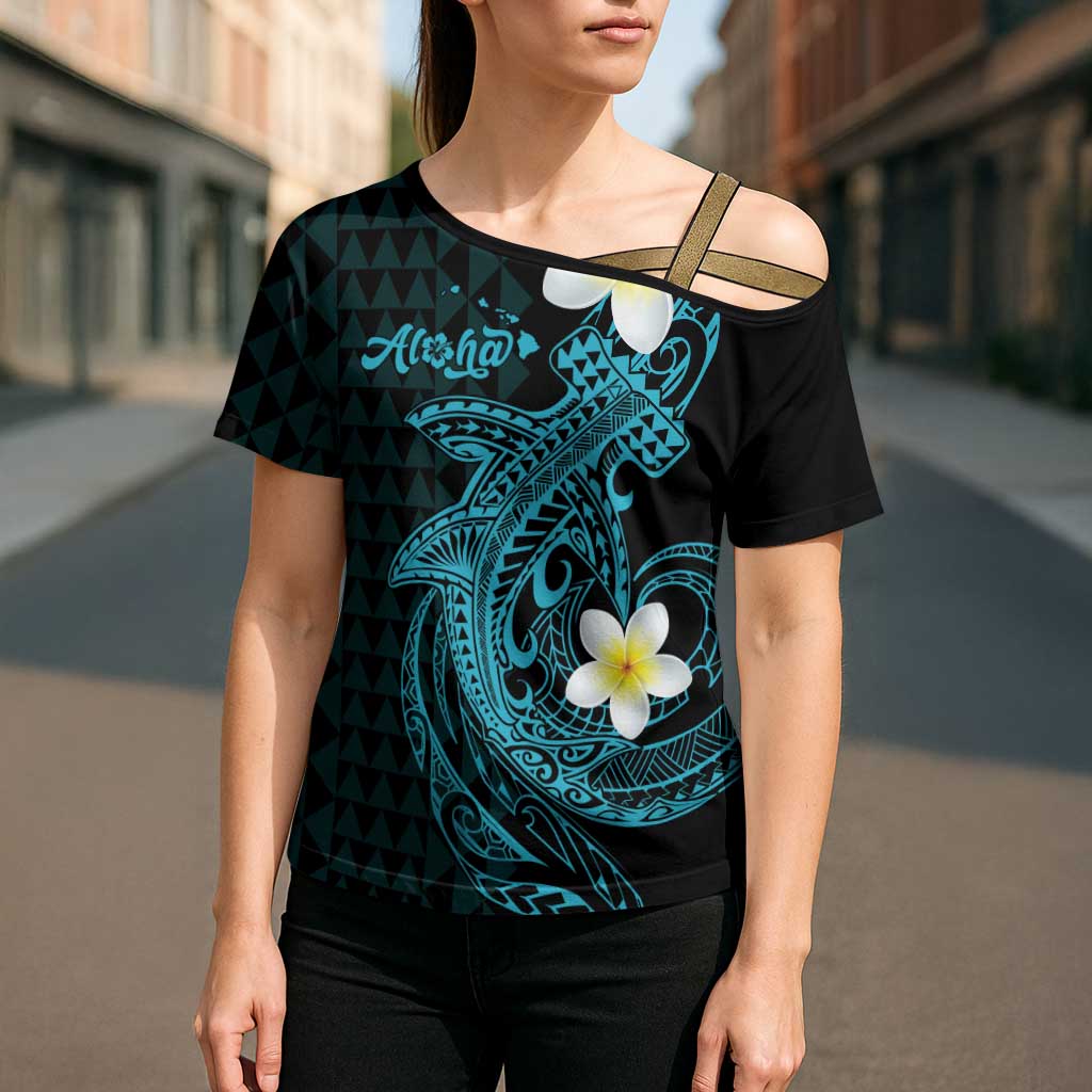 Aloha Hammerhead Shark Cross Shoulder Shirt Calypso Hawaiian Kakau Tribal Tattoo - Polynesian Pride