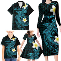 Aloha Hammerhead Shark Family Matching Long Sleeve Bodycon Dress and Hawaiian Shirt Calypso Hawaiian Kakau Tribal Tattoo