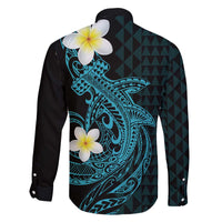 Aloha Hammerhead Shark Family Matching Off The Shoulder Long Sleeve Dress and Hawaiian Shirt Calypso Hawaiian Kakau Tribal Tattoo