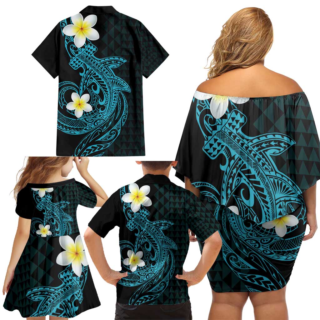 Aloha Hammerhead Shark Family Matching Off Shoulder Short Dress and Hawaiian Shirt Calypso Hawaiian Kakau Tribal Tattoo LT9 - Polynesian Pride