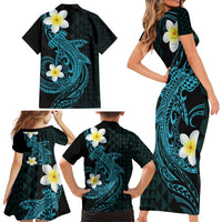 Aloha Hammerhead Shark Family Matching Short Sleeve Bodycon Dress and Hawaiian Shirt Calypso Hawaiian Kakau Tribal Tattoo