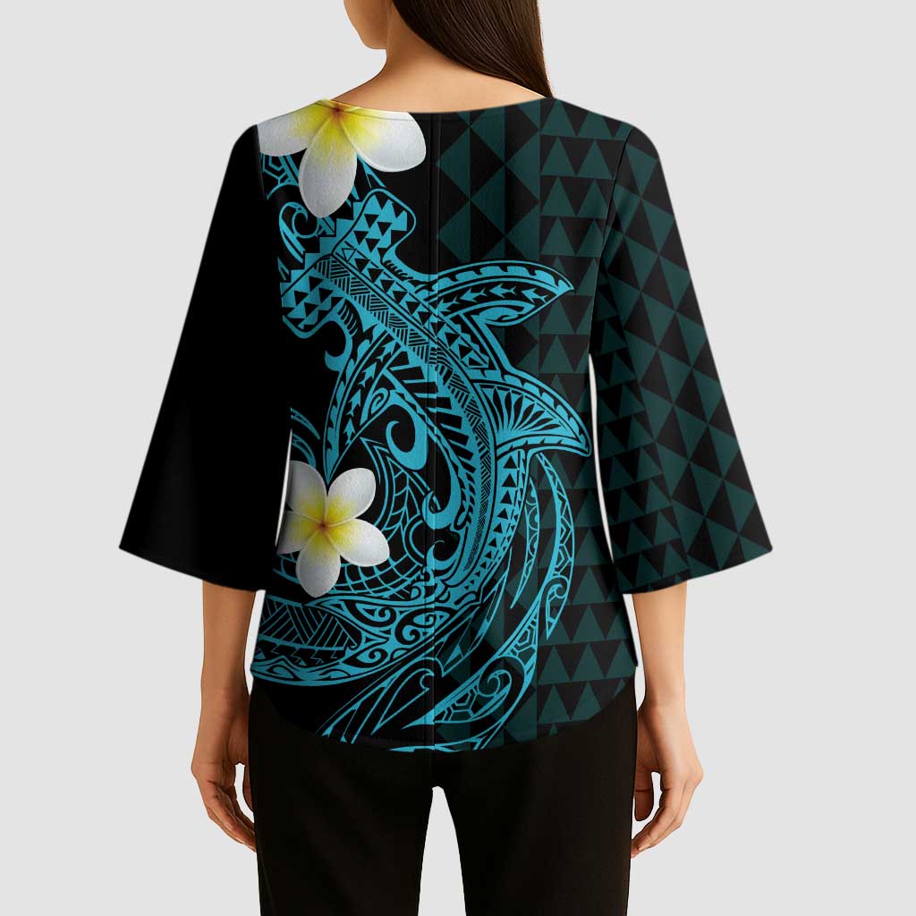 Aloha Hammerhead Shark Kimono Sleeve Blouse Calypso Hawaiian Kakau Tribal Tattoo - Polynesian Pride