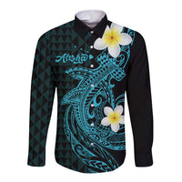 Aloha Hammerhead Shark Long Sleeve Button Shirt Calypso Hawaiian Kakau Tribal Tattoo