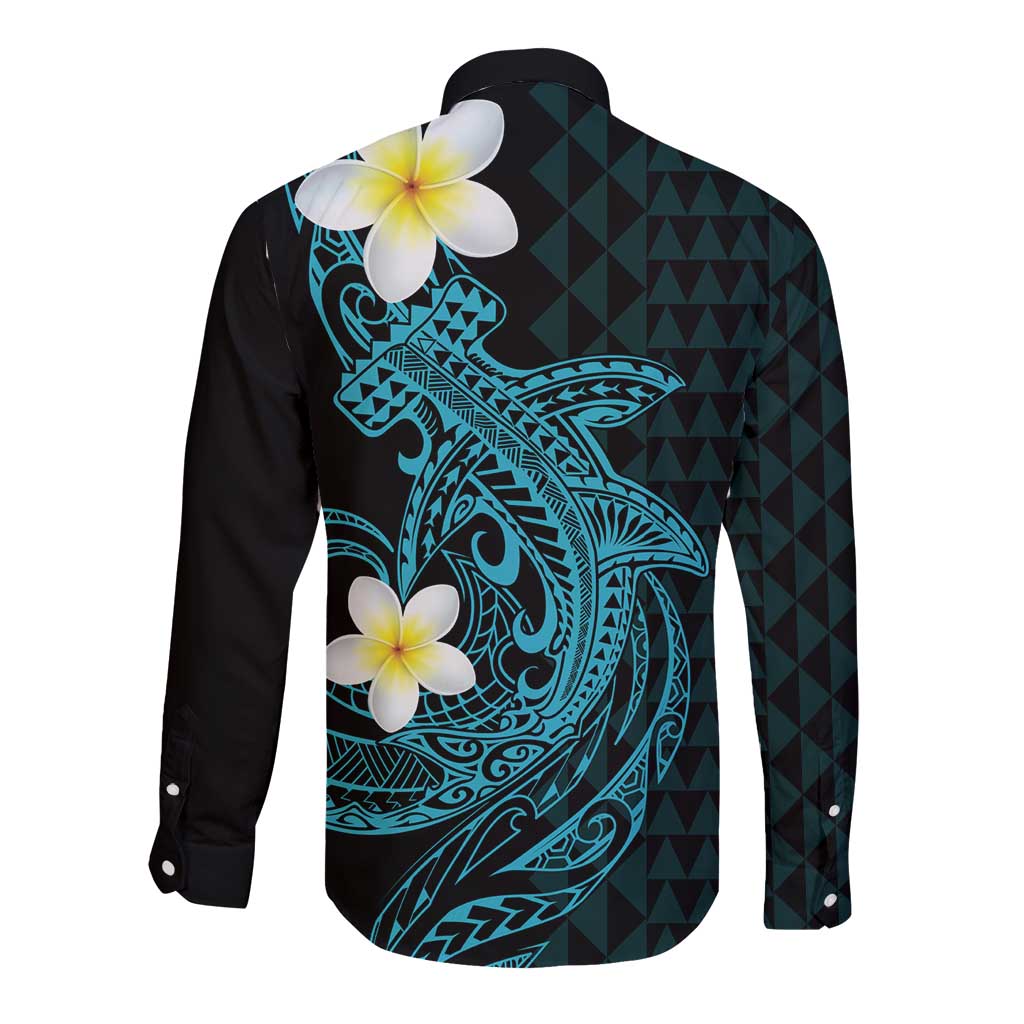 Aloha Hammerhead Shark Long Sleeve Button Shirt Calypso Hawaiian Kakau Tribal Tattoo