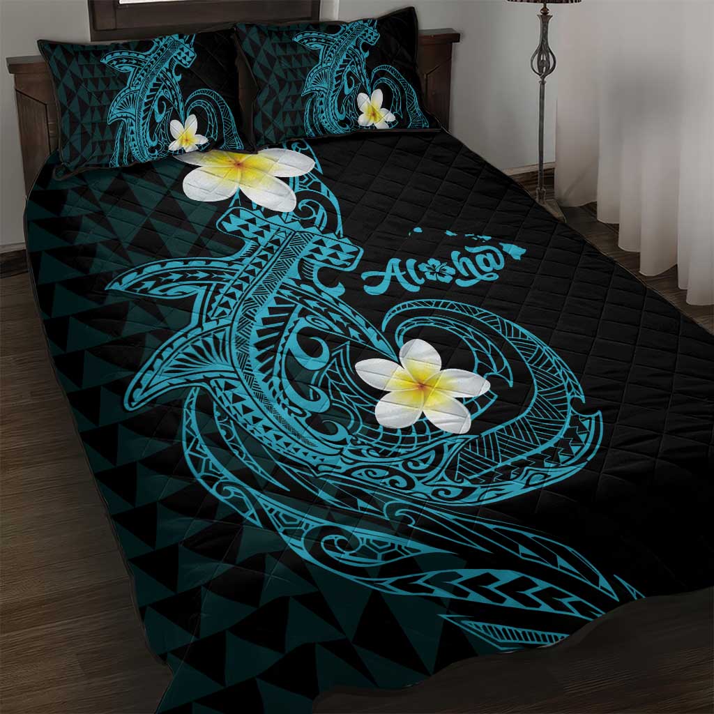 Aloha Hammerhead Shark Quilt Bed Set Calypso Hawaiian Kakau Tribal Tattoo