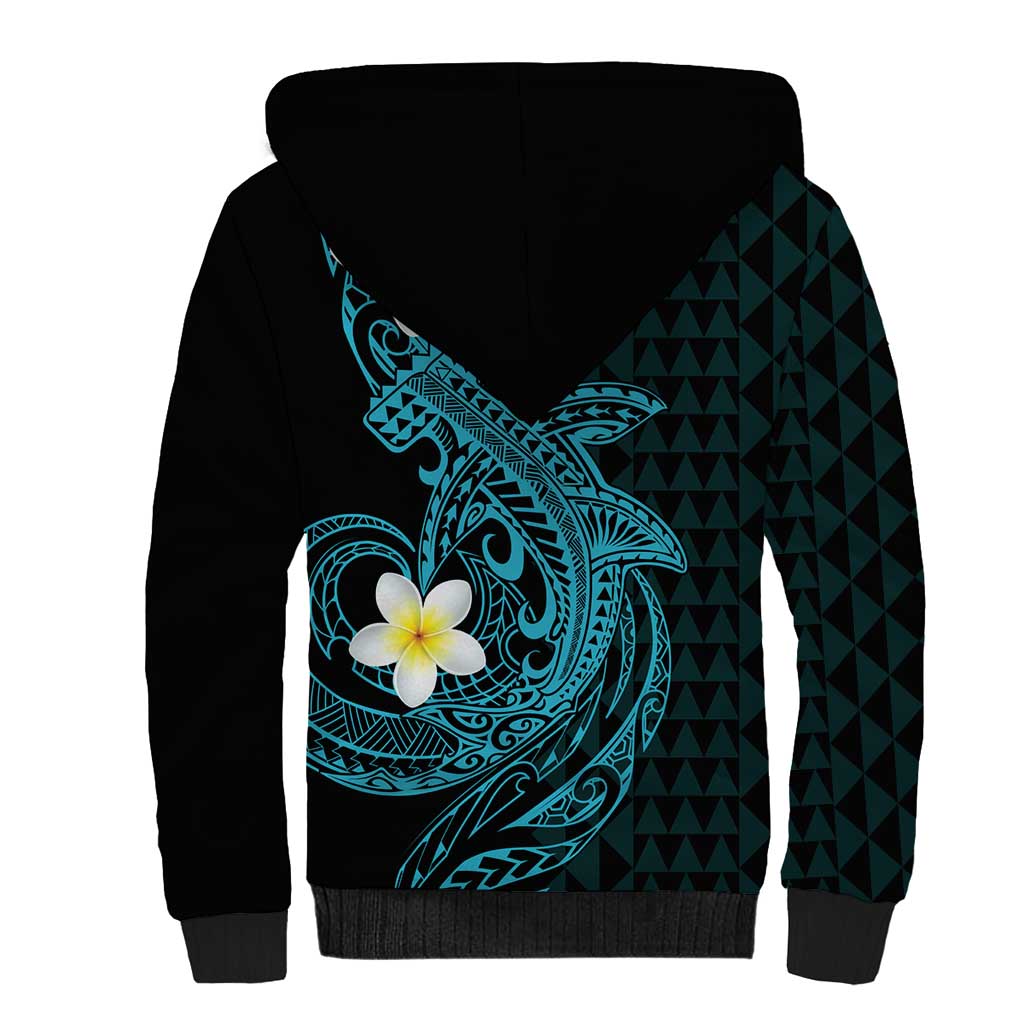 Aloha Hammerhead Shark Sherpa Hoodie Calypso Hawaiian Kakau Tribal Tattoo