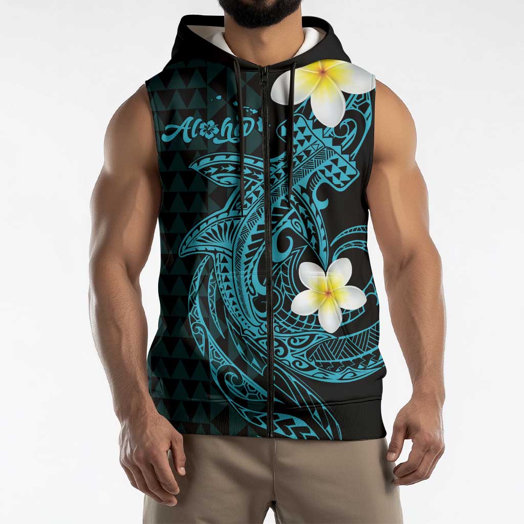 Aloha Hammerhead Shark Sleeveless Zip Hoodie Calypso Hawaiian Kakau Tribal Tattoo LT9