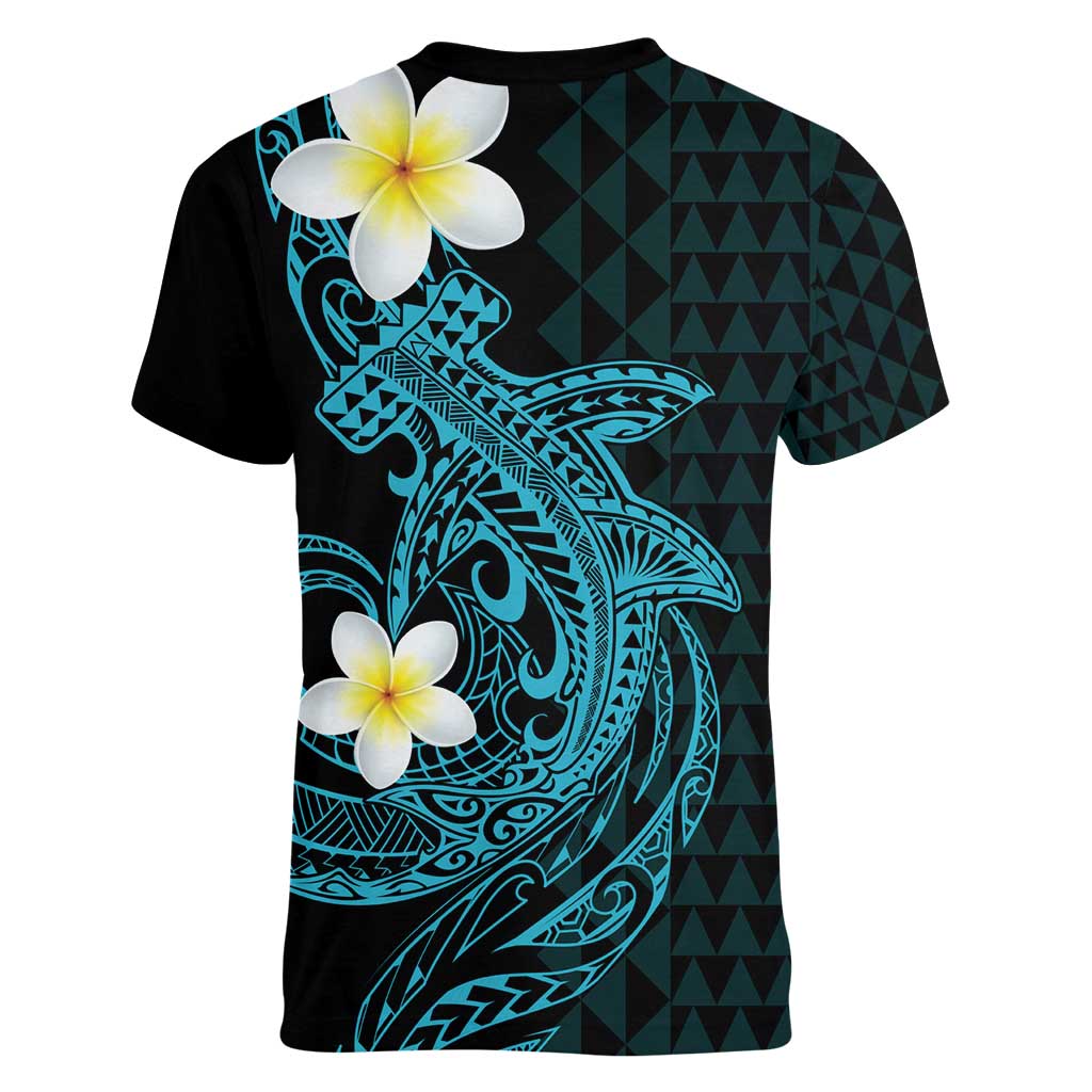 Aloha Hammerhead Shark Women V-Neck T-Shirt Calypso Hawaiian Kakau Tribal Tattoo LT9 - Polynesian Pride