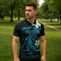 Aloha Hammerhead Shark Zipper Polo Shirt Calypso Hawaiian Kakau Tribal Tattoo - Polynesian Pride
